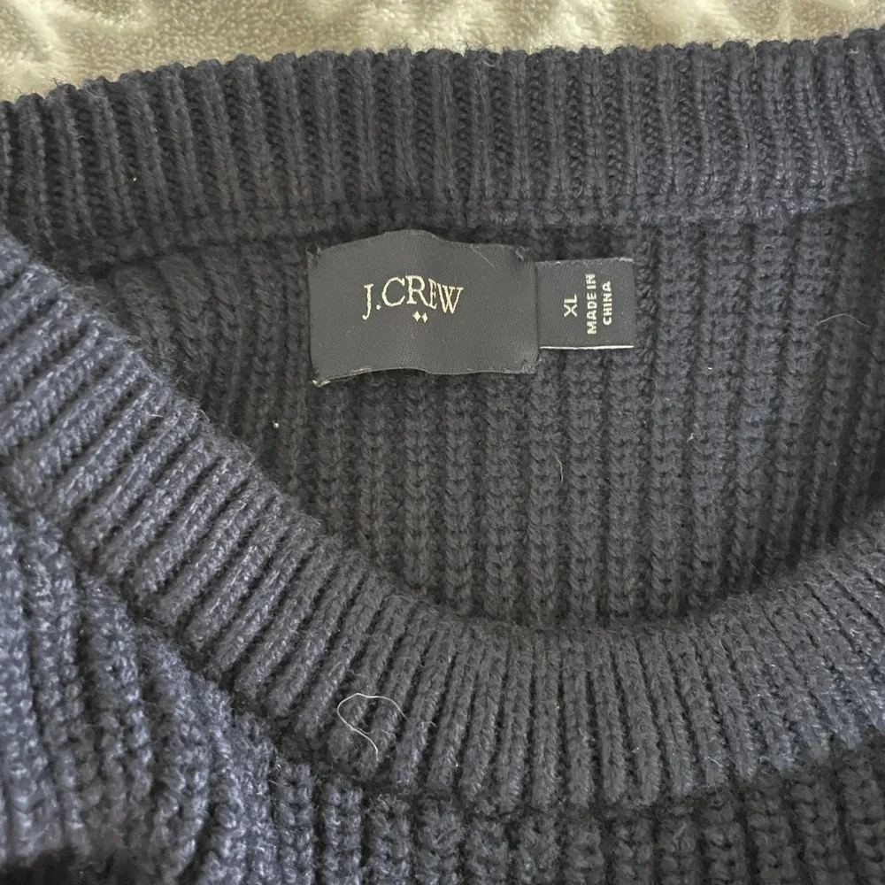 J.Crew Mens Knit Sweater Size XL Navy Blue Suede Preppy Old Money Fisherman